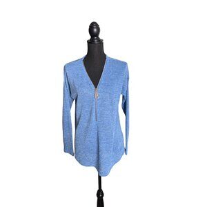 Soft Surroundings Women's Valentina Zip Blue Yonder Knit Pullover Sweater M